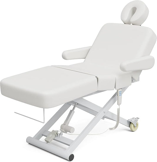 SyyBhb 6.7" Thickened Fully Electric Massage Table Professional for Clients, Customized Angle Adjustable and Electric Lift 3 Motor, Heavy Duty Frame, Exam/Treatment/Spa/Tattoo/Facial, White