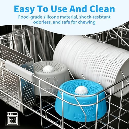 Slow Feeder Dog Bowls, with Interactive Lick Ball Non-Slip Dog Bowl to Slow Eating, for Yogurt, Peanut Butter, Bone Broth, Canned Dog Food & Liquid Supplements (Blue)