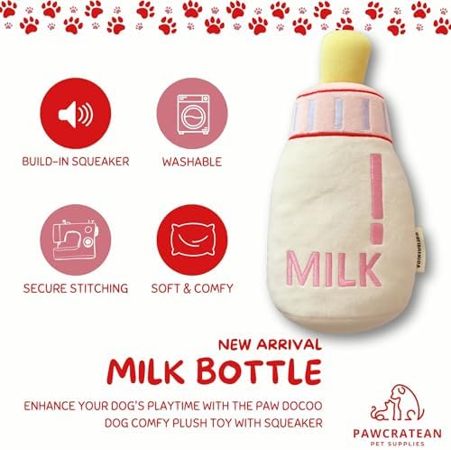 7" Squeaky Plush Toy for Puppies Small Dogs Self Etertainment Washable Soft Made [PET ONLY] (Milk Bottle)