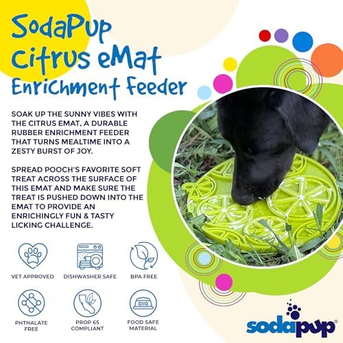 SodaPup Citrus eMat – Durable Enrichment Feeder Made in USA from Non-Toxic, Pet-Safe, Food Safe Rubber for Mental Stimulation, Avoiding Overfeeding, Fresh Breath, Digestive Health, Calming, & More