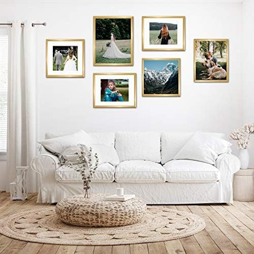 upsimples 8x12 Picture Frame, Gallery Wall Frames Set of 5, Gold | Photo Frame Collage Wall Decor, 6x8 Picture Frame with Mat for Family, Baby, Wedding, Hallway, Christmas
