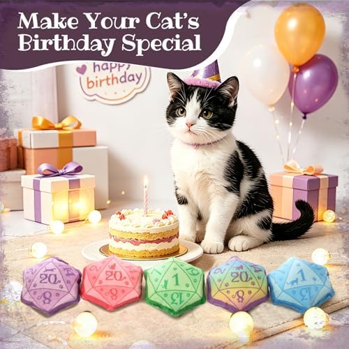 CiyvoLyeen Plush D20 Dice Catnip Toys for Indoor Cats 5 Pack