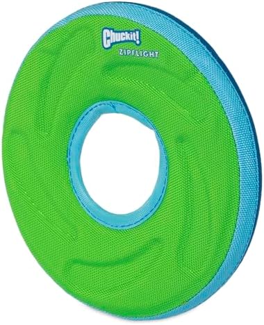 Chuckit! Amphibious ZipFlight Floating and Flying Disc Dog Toy, Medium (8.5"), Assorted Colors (Orange And Blue/Green and Blue)