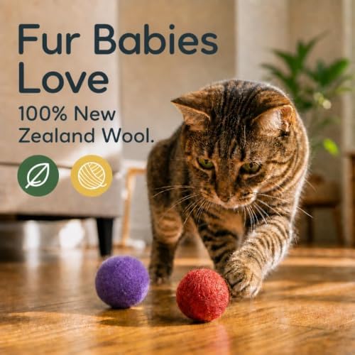 Wool Cat Balls - Safe Silent Felt Ball Toys - Fun Colorful Soft Quiet Wool Kitty Toys - Unique for Cat Lovers - 6 PCS Hand Made in Nepal