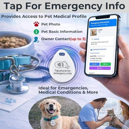 1 Pcs Cat Dog Id Identity NFC Smart Name Silent QR Code Tags Personalized Custom for Pets Puppy Kitten Small Dog Collar Updatable Customizable Name Plate Contact Info Pet Profile
