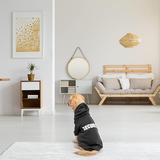 BINGPET Security Dog Hoodie, Pet Sweater Clothes with Leash Hole, Black | Warm Dog Sweatshirt for Small Medium Large Dogs, All-Season Cold Weather Comfort & Fit, Soft Winter Hooded Pullover Outfit