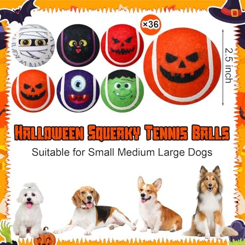 Civaner 6 Pcs Halloween Dog Toys Bulk, 2.5 Inch Squeaky Tennis Balls Gifts