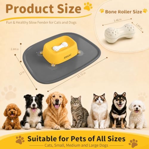 Dog Lick Bowl Slow Feeder with Rolling Log & Suction Base,Yellow,Mat