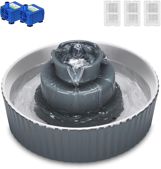 Wonder Creature Ceramic Cat Water Fountain, Stable Cupcake Design, 71oz | 2.1L Pet Fountain with Anti-Tip Ceramic Design, 2 Quiet Pumps, 360° Water Flow, 3 Filters for Cats and Dogs