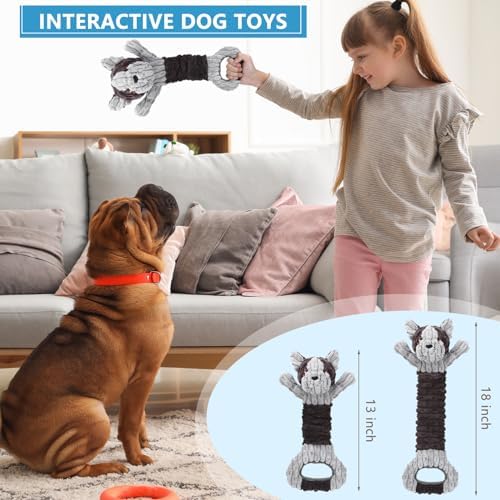 Letsmeet Plush Dog Squeak Toys with Crinkle Paper - Pull Interactive Tug of War Dog Toy, Great for Dental Health, Strengthening Bonds and Anxiety Relief for Puppies, Small, Medium, Large Dogs