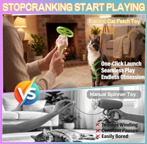 Cat Fetch Toy Auto Launcher 6 Discs 30m Range USB-C Rechargeable
