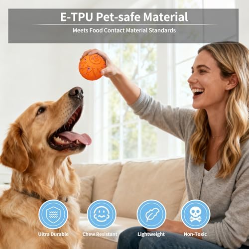Interactive Dog Toys Dog Ball, Durable Motion Pet Toys for/Small/Medium/Large Dogs, Birthday Gifts, Automatic Moving, Bouncing and Rotating, E-TPU Material, IP54 Waterproof (Orange)