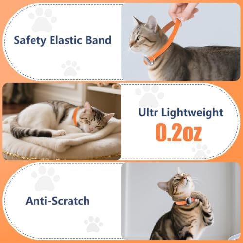 AirTag Cat Collar, Elastic Tracker Collar with Airtag Holder and Bell | Compatible with Apple Air Tag, Lightweight & Scratch Resistant, Adjustable Stepless GPS Pet Collar for Cats Kittens, Orange