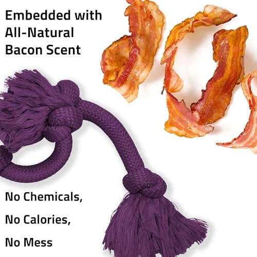 Playology Tug Rope Dog Toys for Large Breed Dogs - Mega Size, Bacon Scent