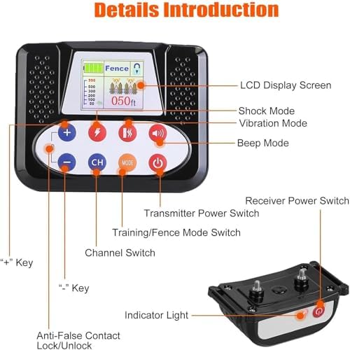 Wireless Dog Fence, Electric Dog Fence & Remote Training Collar, Vibration & Shock, IP65 Waterproof Collar for Large and Medium Dogs with 3 Training Modes, Dog Container Boundary System,for2dogs
