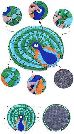 Pet Snuffle Mat Dog Foraging Food Mats Interactive Feeding Puzzle Toy Animal Design Fleece Slow Feeder Treat Dispenser for Dogs Rabbits Guinea Pigs (Peacock)