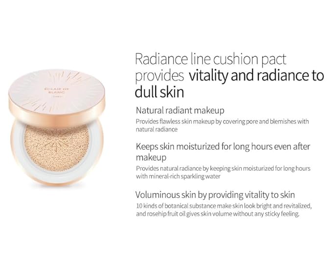 Éclair de Blanc Cushion No.21 Light Blanc (14g + 14g Refill) – Flawless Glow with SPF 50+ & Anti-Wrinkle Protection!