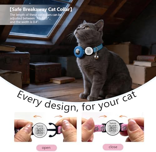 Reflective AirTag Cat Collar Breakaway, TAGHELP GPS Cat Collar with Apple Air Tag Holder, Cat Tracker Collars with Safety Elastic Band for Girl Boy Cats, Kittens and Puppies (Blue)