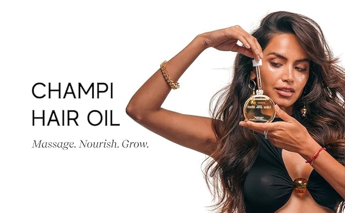 Indie Wild Champi Hair Oil (130 ml) w/Rosemary Oil, Brahmi, Amla, and Bhringraj | Ayurvedic Hair Growth Oil for Dandruff, Hairfall, & Thicker, Fuller Hair | 16+ Ayurvedic Actives | Calming Fragrance