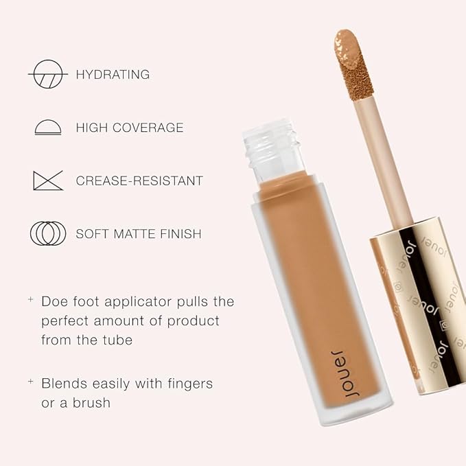 Jouer Essential High Coverage Liquid Concealer - Brightening Concealer - Color Corrector for Under Eye Dark Circles, Spot Coverage, and Eye Primer - Soft Matte Finish, CafeauLait