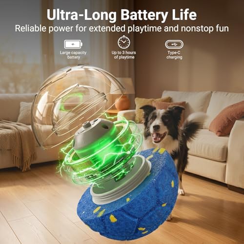Smart Interactive Dog Ball, Automatic Moving Dog Toy with 3 Play Modes, Durable E-TPU Material, IP65 Active Moving Pet Toy Ball for Medium and Large Dogs, Blue
