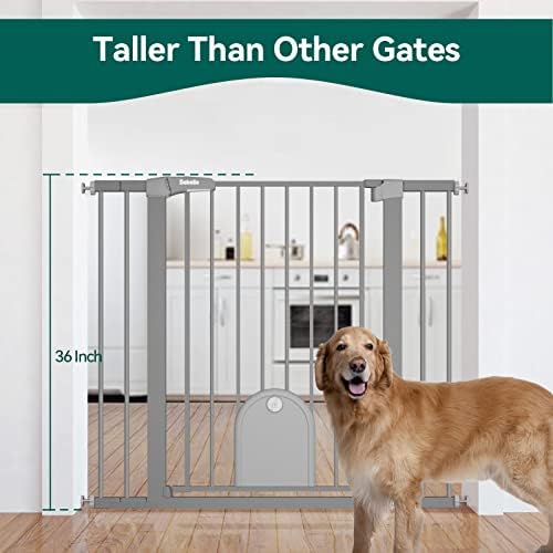 Babelio 36" Tall Baby Gate with Adjustable Cat Door, CatPrivilege I, 29-43" | Auto Close, Safety Gate for Stairs, Easy Walk Thru with Pet Door, Includes 4 Wall Cups and 3 Extension Pieces, Gray