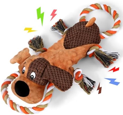 Dog Squeaky Toys for Puppies & Small Dogs - Bubble Plush Cuddle Buddy with Sliding Rope for Teething & Anxiety Relief, Interactive Tug Toy for Gentle Chewers (Chihuahua, Yorkie, Corgi, Poodle)