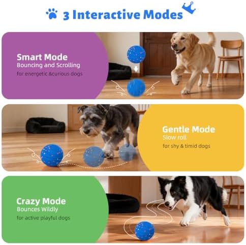 Smart Interactive Dog Toys Ball，Automatic Moving, Bouncing and Rotating,Pet-Safe & Durable E-TPU Material, IPX7 Waterproof, Active Rolling Ball for Puppy Medium Large Dogs, Long Battery Life (Blue)