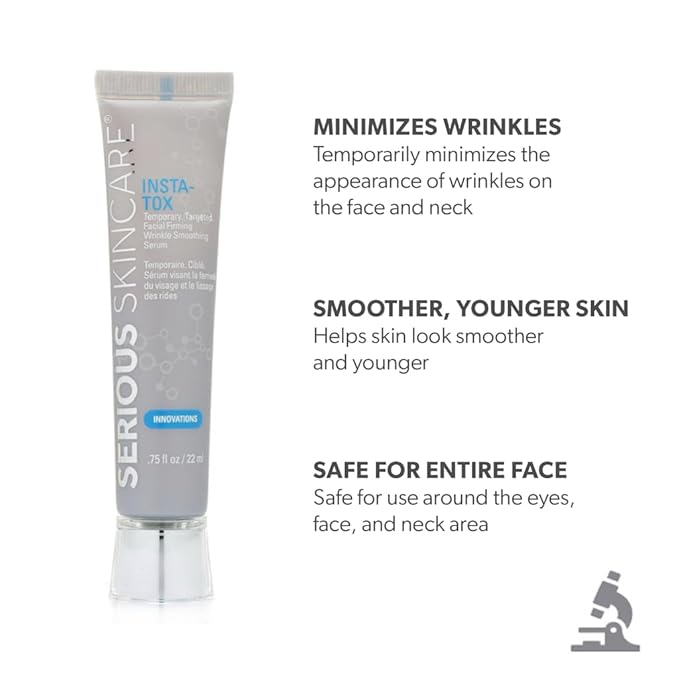 Serious Skincare INSTA-TOX Instant Wrinkle Filler for Face Serum, to Smooth + Blur Fine Lines, Deep Wrinkles, Lip Lines, Crow’s Feet & Pores, Temporary Face Tightener, .75 oz (Pack of 2)