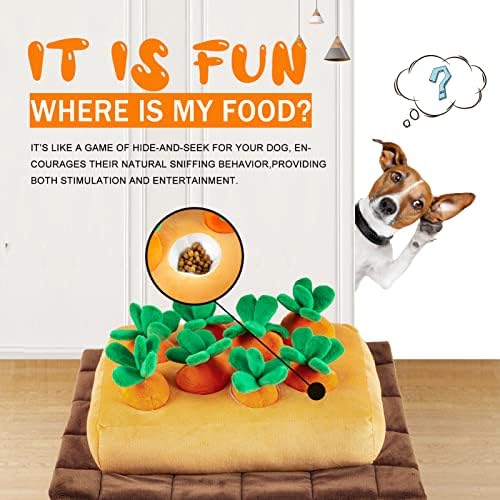 JOYELF Hide and Seek Plush Dog Toys, Interactive Squeak Dog Toys Teething Chew Toys Plush Carrot Field Educational Toys for Small Medium Large Dogs and Cats with 8 Carrots