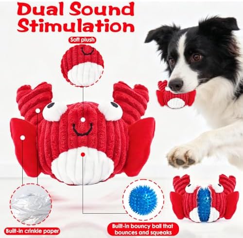 Squeak Dog Toys For Aggressive Chewers, Interactive Dog Toy Ball With Crinkle Paper, No Stuffing, Perfect For Medium Dogs, Large & Small Breeds (C-Yellow Fish)
