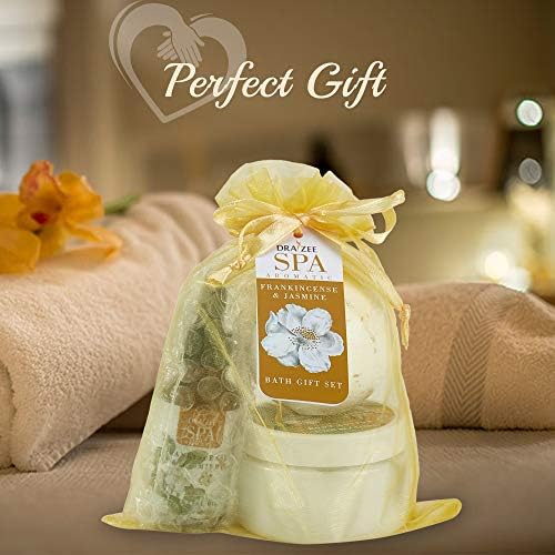 Mother’s Day Gift Baskets for Women- 3 Pcs Frankincense & Jasmine Scented Bath and Body Spa Self Care Kit, Relaxing Bath and Body Set, Home Spa Gifts for Her by Draizee