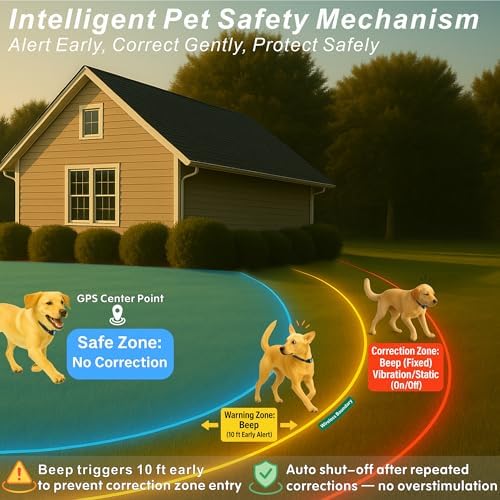 GPS Wireless Electric Dog Fence – Wireless Dog Fence System with Warning Beep & Auto Protection, Quick-Charge Waterproof Collar, 6561ft Range, 3 Training Modes