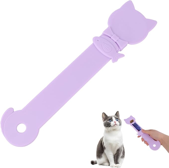 Cat Treats Squeeze Spoon, Cute Multifunctional Cat Strip Feeder Dispenser Lickable Spoon for Wet Food Licky Treats & Liquid Snacks (Purple)