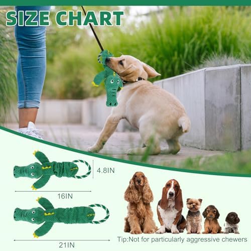 KOOLTAIL Alligator Dog Toys, Tough Plush Dog Chew & Squeaky Toys with Crinkle Paper, Interactive Training & Tug of War Puppy Teething Toy for Indoor Outdoor Play, Pet Toy for Small Medium Large Dogs