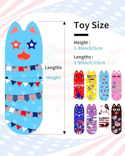 PET SHOW 8 Pack 4th of July Cat Kicker Toys with Catnip Patriotic Crinkle Sound Toys for Indoor Cats Star Stripe American Flag Patterns Plush Kittens Shape Natural Interactive Toys Pet Kitty