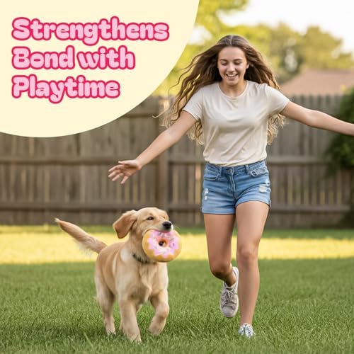 Pink Donut Squeaky Dog Toy – 6 Inch Soft Plush Toy with Built-in Squeaker, Cute Donut Design for Chew, Fetch & Interactive Play for Small to Medium Dogs