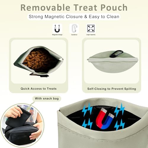 Puppy Dog Treat Pouches for Pet Training Treat Bag, Dog Walking Fanny Pack with Carabiner, Built-in Poop Bag Dispenser & Reuse Dog Poop Holder, Puppy Pet Treat Waist Belt (Green)