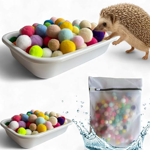 Hedgehog Dig Box Enrichment Cage Accessories, Funny Dig Box Toys with Ball Toy and Laundry Bag, Bell Toy for Hedgehogs Hamster Ferret Kitten Cat, Hedgehog Accessories (Laundry Bags, 120 Ball)