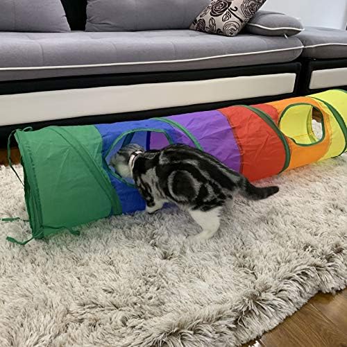 PetLike Cat Tunnel for Indoor Cats Collapsible Pop-up Pet Tube Peek Hole Hideaway Play Toys for Cats with Ball