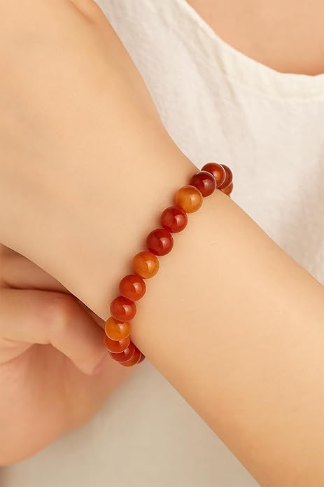 8mm Natural Gemstone Beaded Bracelet for Women, Dainty Round Crystal Stretch Bracelets, Spiritual Healing & Calming Stone Jewelry Gift