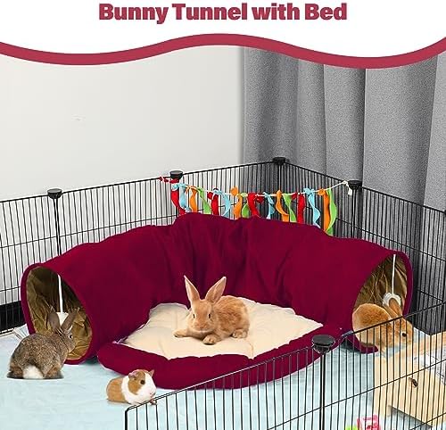 BWOGUE Bunny Tunnel Bed, 2-in-1 Collapsible Rabbit Tunnel Hideout with Mat