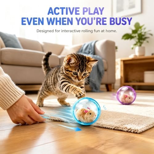 2026 New Self-Rolling Interactive Cat Ball Realistic Animal Automatic Moving Rolling Cat Ball 360° Rolling Spin Moving Cat Ball Fun Indoor Interactive Pet Ball for Cats Dogs Chasing (Blue)