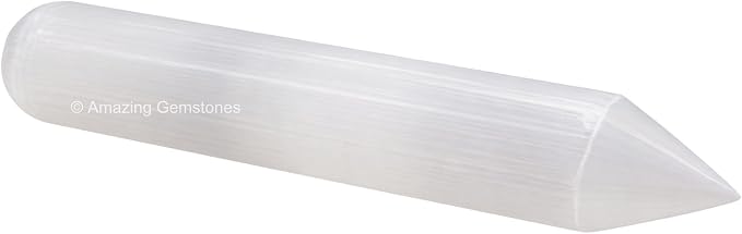 Amazing Gemstone Selenite Crystal Wand Massage Stick - Pelvic Wand Gua Sha for Adults - Crystals and Healing Stones Massage Wands for Adults Gifts (Pointed)