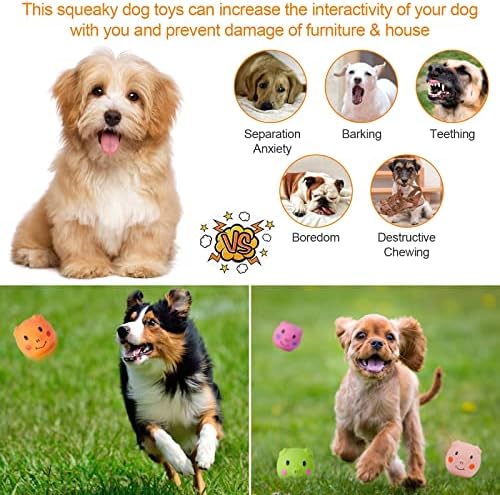 Squeaky Dog Toy Dog Squeaky Toys Chewing Durable Teething Latex Rubber Soft Interactive Fetch Play Dog Balls with Funny Piggy Face for Puppy Small Medium Pet Dog (6PCS)