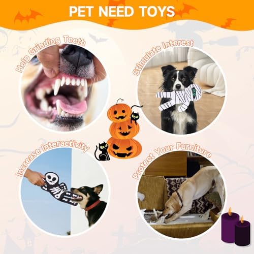 PAWCHIE Halloween Squeaky Dog Toys 2 Pcs for Small Medium Dogs,No Stuffing Crinkle Puppy Toy,Soft Pet Plush Teething Toys Mess-Free Interactive Chew Toy for Boredom Ideal, Skeleton & Mummy