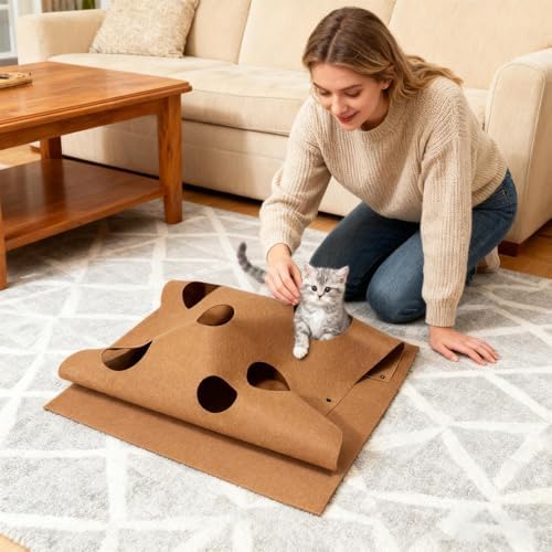 Interactive Cat Tunnel Mat for Indoor Cat Cave Fun Activity Mat Foldable Kitten Play Mats and Play Pet Enrichment Toy for Small Pets
