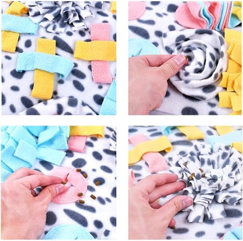 Vedem Small Animal Snuffle Mat Fleece Foraging Mats Interactive Feeding Toy Rabbit Guinea Pig Rat Hamster Anti Slip Treat Dispenser (Leopard-Blue/Yellow)