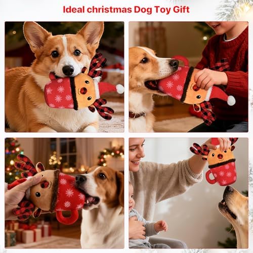 Christmas Dog Toys with Squeaker for Large Breed Interactive Dog Chew Toys for Puppies Small and Large Dogs Reindeer Squeaky Dog Training and Reduce Boredom (Cup Elk