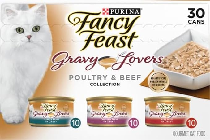 Fancy Feast Purina Gravy Lovers Poultry and Beef Grilled Gourmet Wet Cat Food Variety Pack - 3 oz. Cans,(Pack of 60)